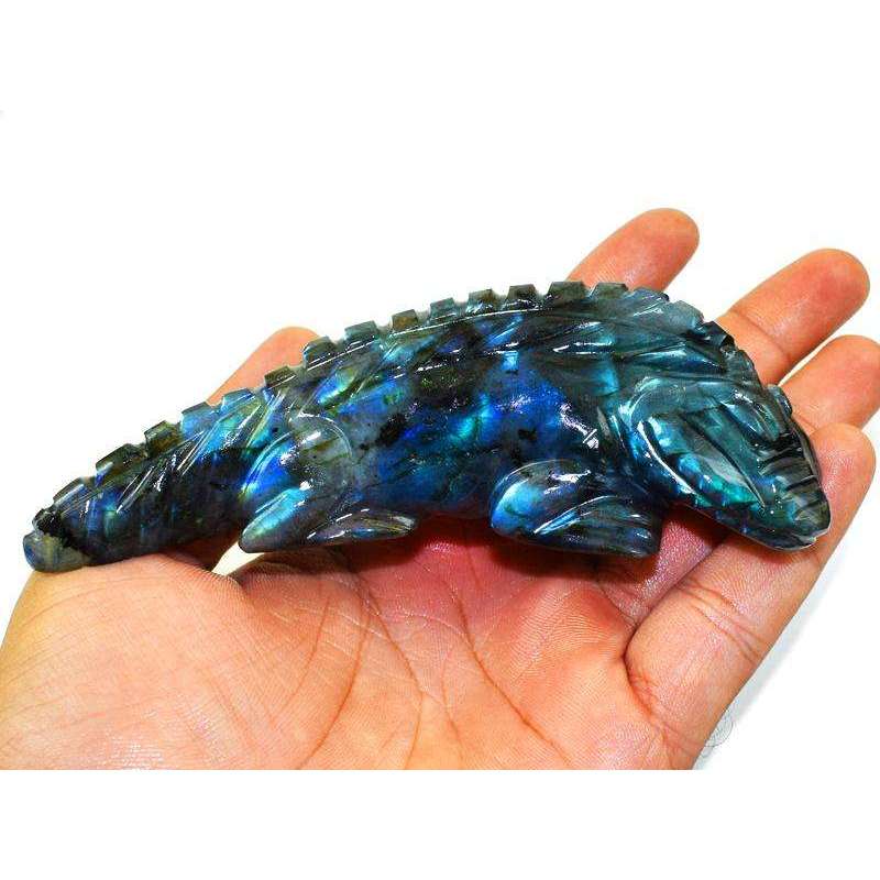 gemsmore:Genuine Blue Flash Labradorite Hand Carved Crocodile