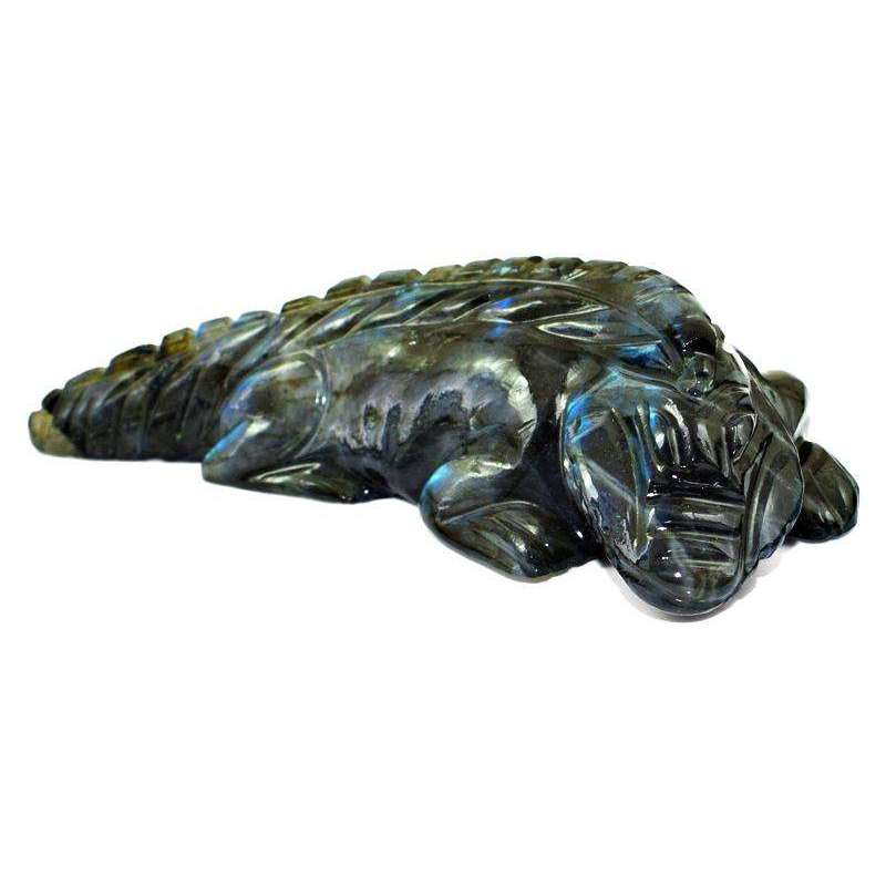 gemsmore:Genuine Blue Flash Labradorite Hand Carved Crocodile