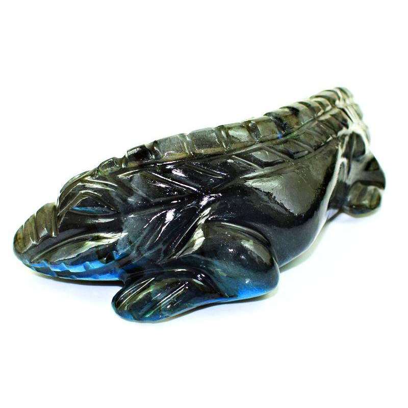 gemsmore:Genuine Blue Flash Labradorite Hand Carved Crocodile