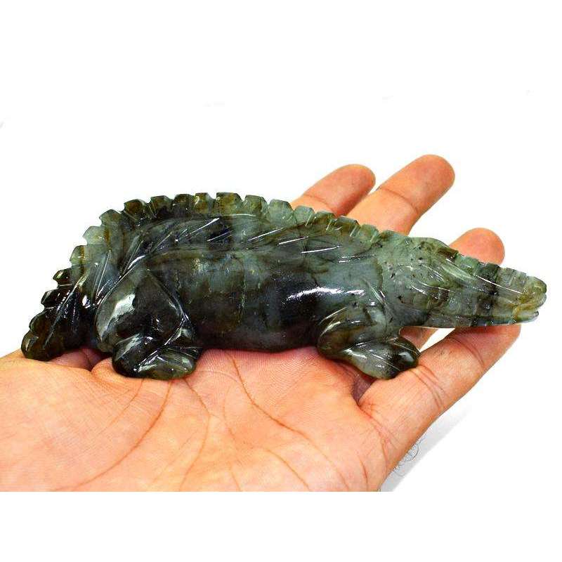 gemsmore:Genuine Blue Flash Labradorite Hand Carved Crocodile