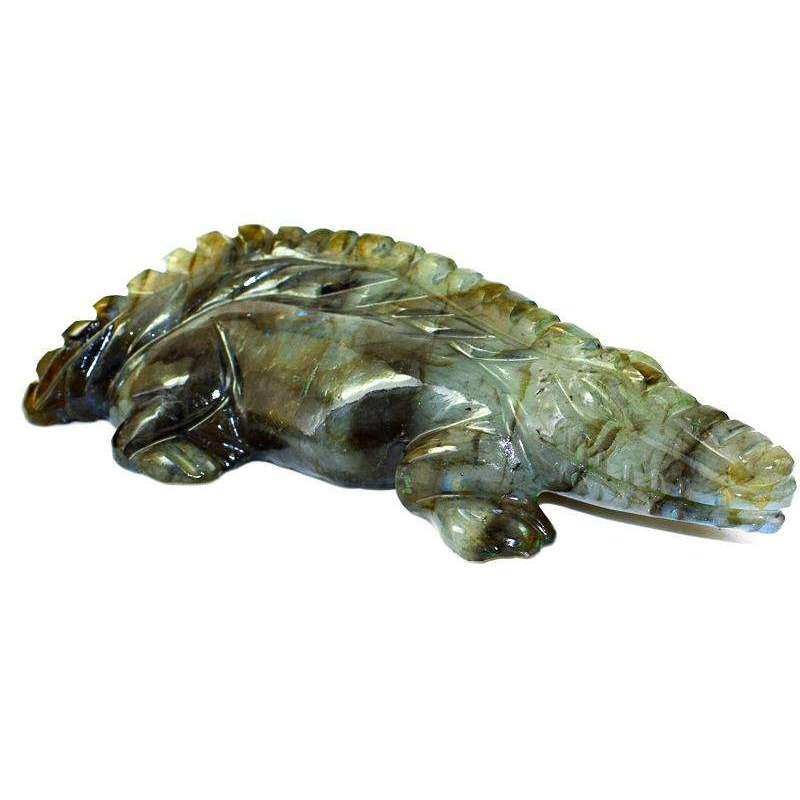gemsmore:Genuine Blue Flash Labradorite Hand Carved Crocodile