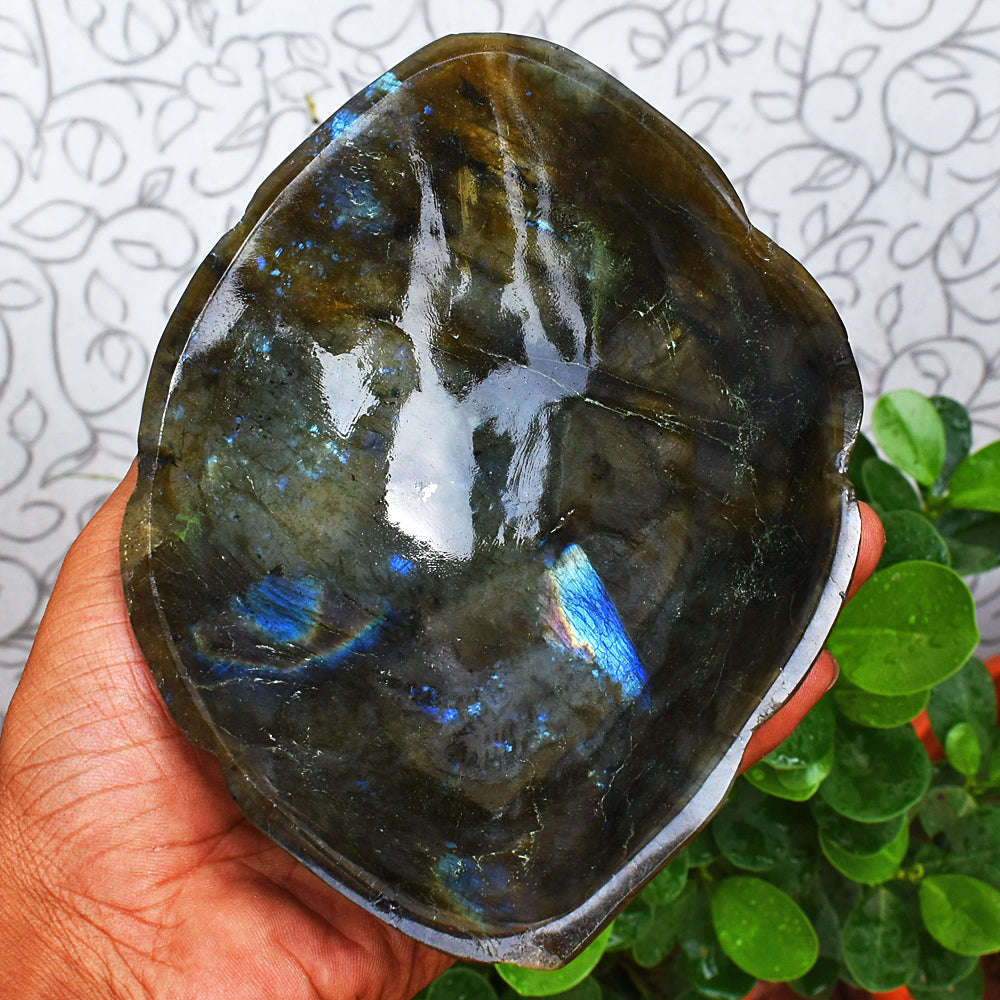 gemsmore:Genuine Blue Flash Labradorite Hand Carved Crystal Gemstone  Carving Bowl