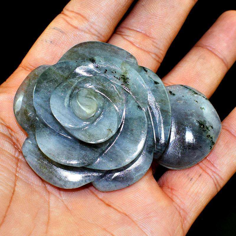 gemsmore:Genuine Blue Flash Labradorite Hand Carved Rose