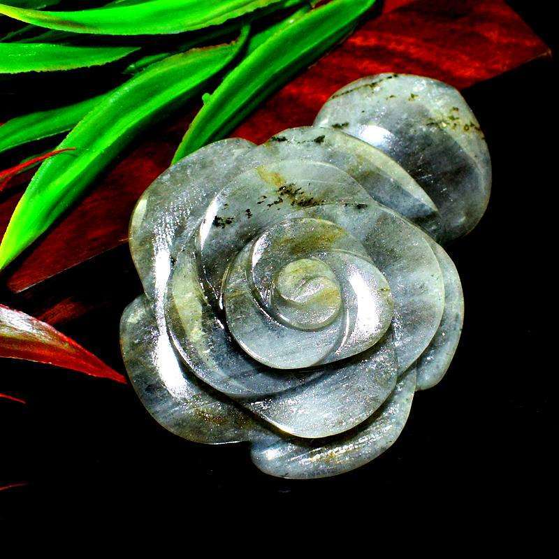 gemsmore:Genuine Blue Flash Labradorite Hand Carved Rose