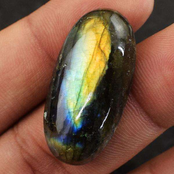 gemsmore:Genuine Blue & Golden Flash Labradorite Oval Shape Loose Gemstone
