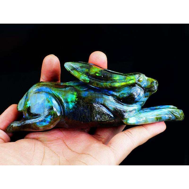 gemsmore:Genuine Blue & Green Flash Labradorite Carved Bunny