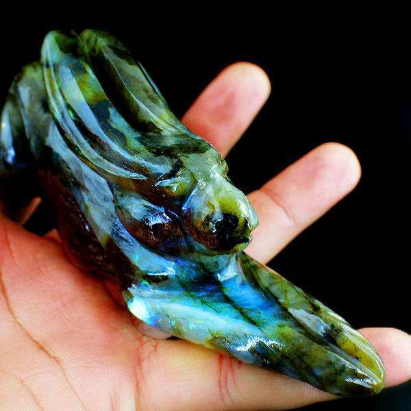 gemsmore:Genuine Blue & Green Flash Labradorite Carved Bunny