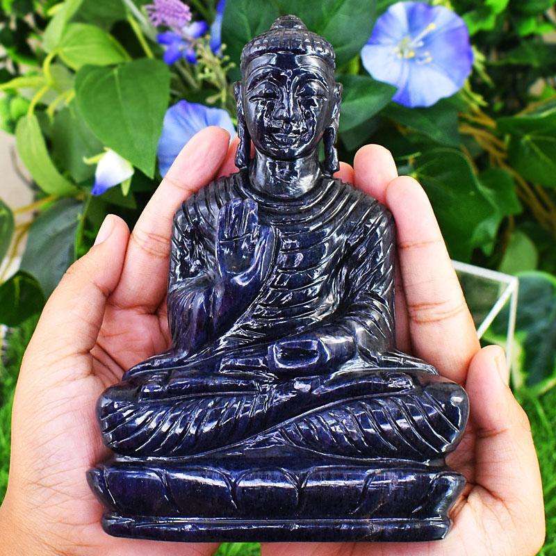 gemsmore:Genuine Blue Jade Hand Carved Genuine Crystal Gemstone Carving Massive Lord Buddha