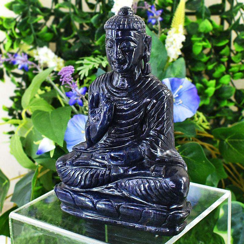 gemsmore:Genuine Blue Jade Hand Carved Genuine Crystal Gemstone Carving Massive Lord Buddha