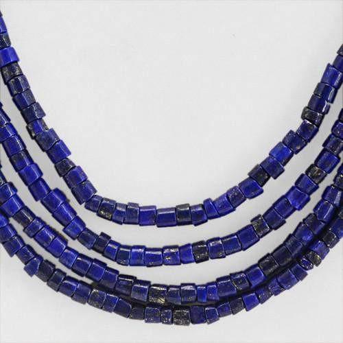 gemsmore:Genuine Blue Lapis Lazuli 4 Strand Beads Necklace