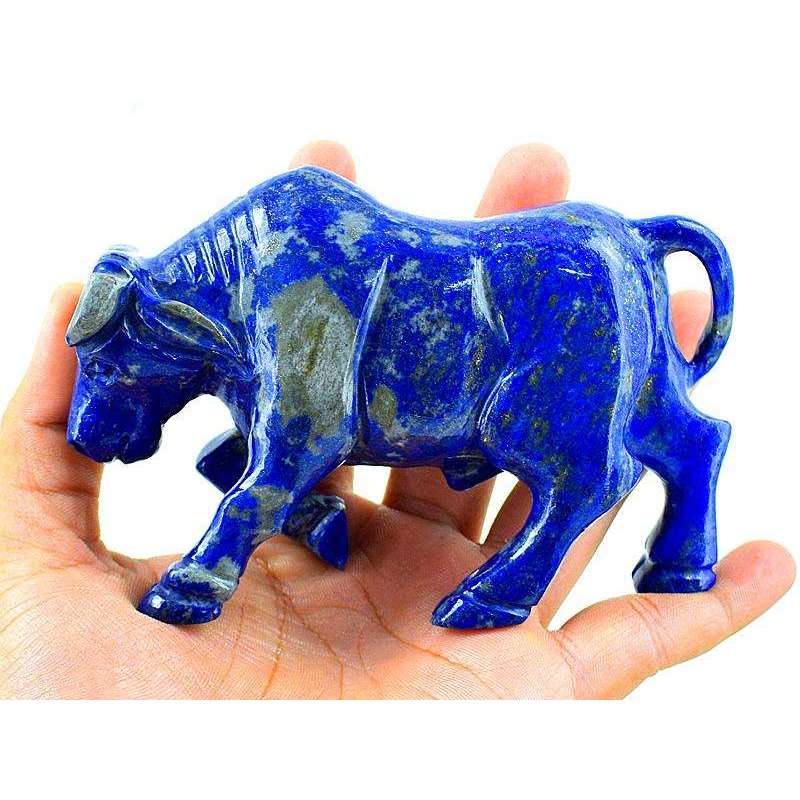 gemsmore:Genuine Blue Lapis Lazuli Hand Carved Bull - Beautiful Masterpiece