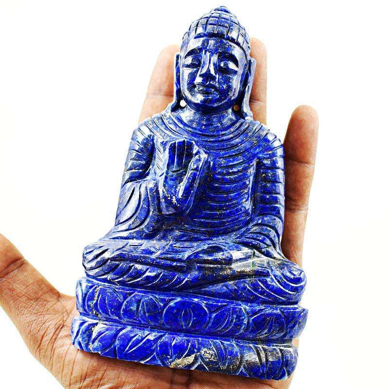 gemsmore:Genuine Blue Lapis Lazuli Hand Carved Lord Buddha Idol