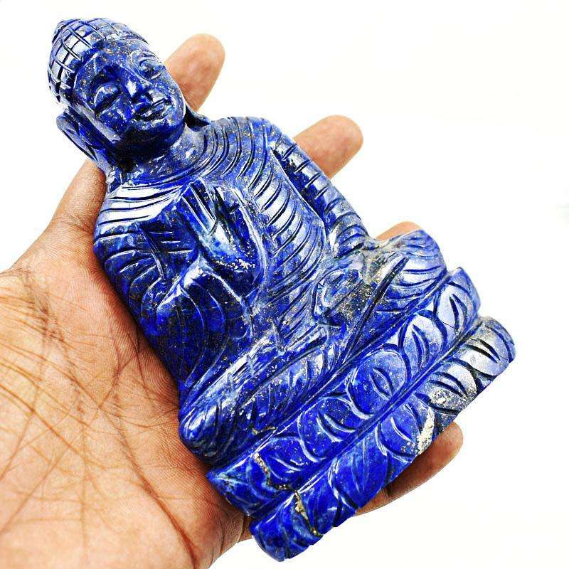 gemsmore:Genuine Blue Lapis Lazuli Hand Carved Lord Buddha Idol
