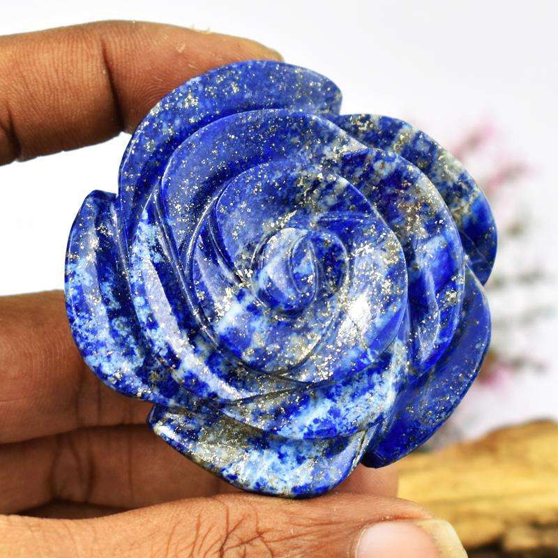 gemsmore:Genuine Blue Lapis Lazuli Hand Carved Rose