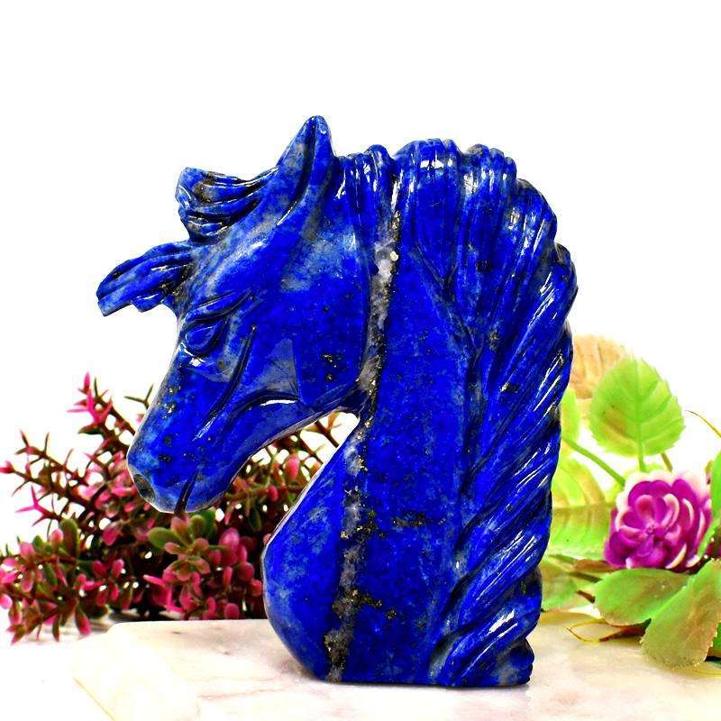 gemsmore:Genuine Blue Lapis Lazuli Hand Carved Unicorn Bust