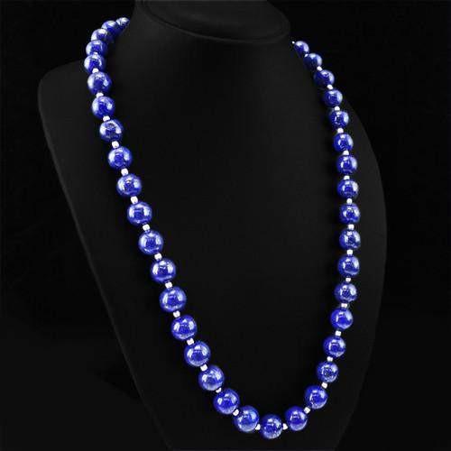 gemsmore:Genuine Blue Lapis Lazuli Round Beads Necklace