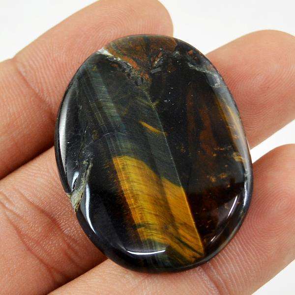 gemsmore:Genuine Blue Power Tiger Eye Oval Shape Loose Gemstone