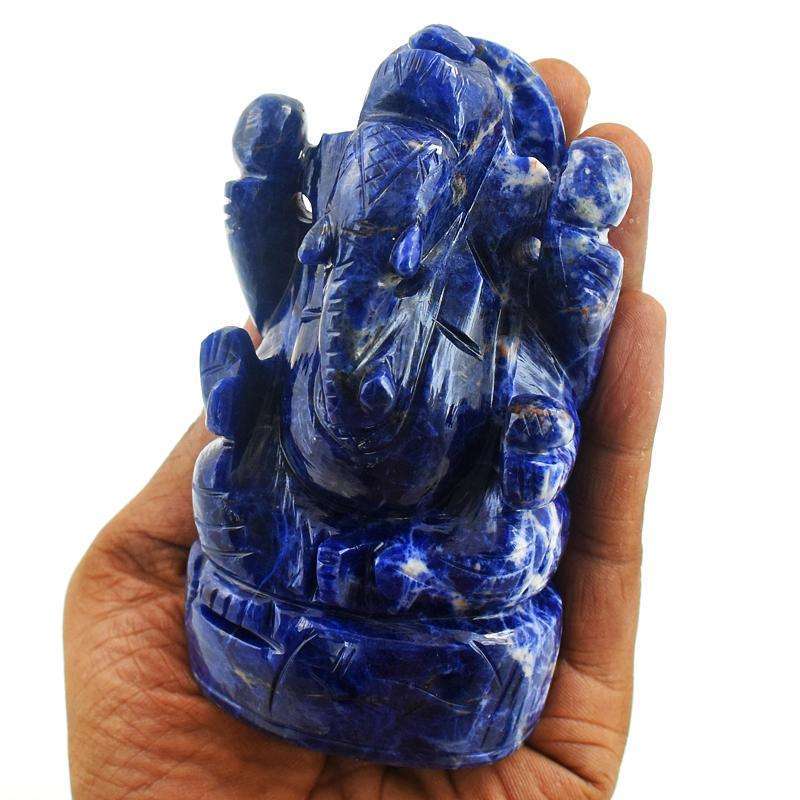 gemsmore:Genuine Blue Sodalite Carved Ganesha Idol - healing Crystals