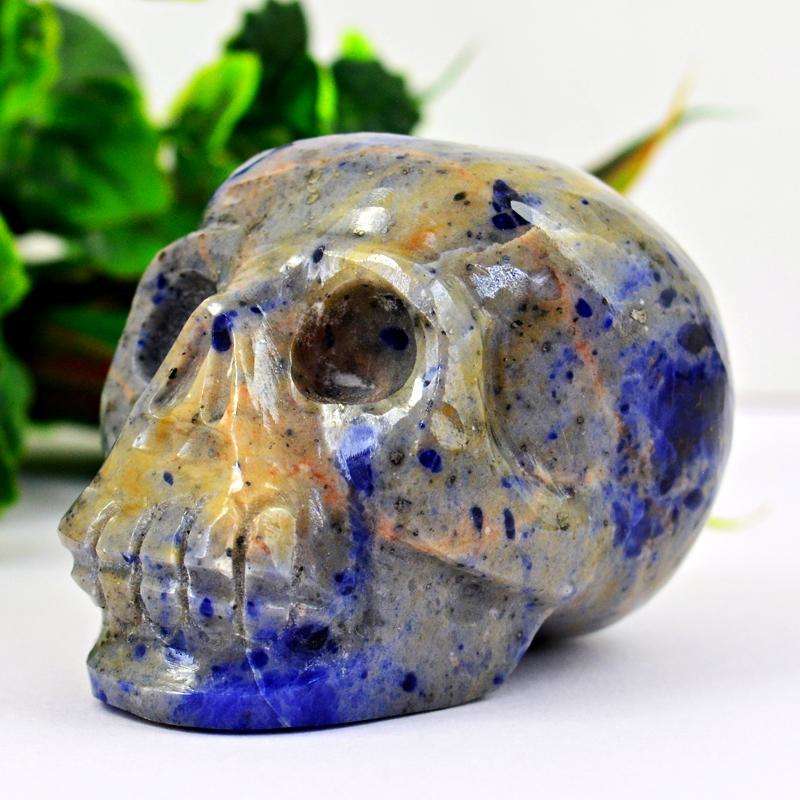 gemsmore:Genuine Blue Sodalite Carved Gemstone Human Skull