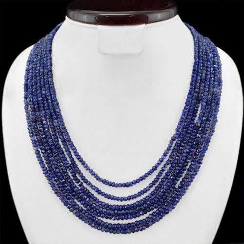 gemsmore:Genuine Blue Tanzanite 7 Line Faceted Baeds Necklace