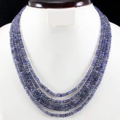 gemsmore:Genuine Blue Tanzanite Beads 5 Line Necklace