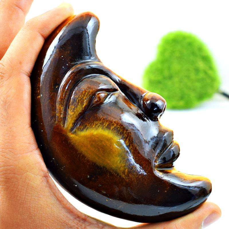 gemsmore:Genuine Carved Golden Tiger Eye Moon Face