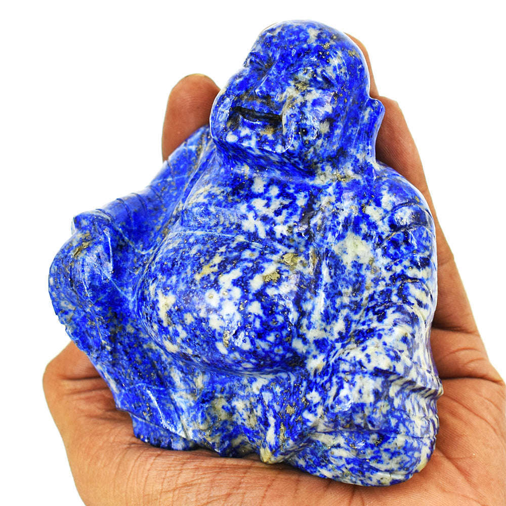 gemsmore:Genuine Denim Blue Lapis Lazuli  Hand Carved Genuine Crystal Gemstone Carving Laughing Buddha