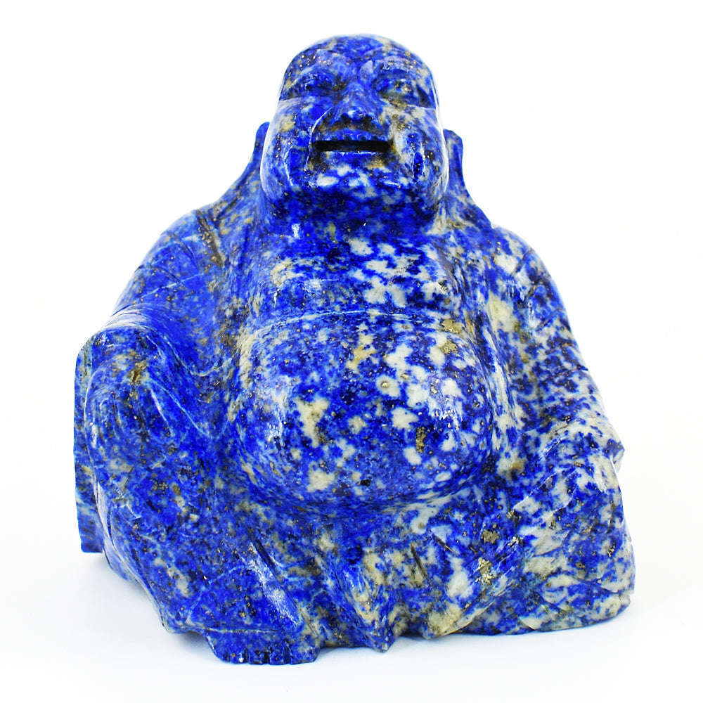 gemsmore:Genuine Denim Blue Lapis Lazuli  Hand Carved Genuine Crystal Gemstone Carving Laughing Buddha