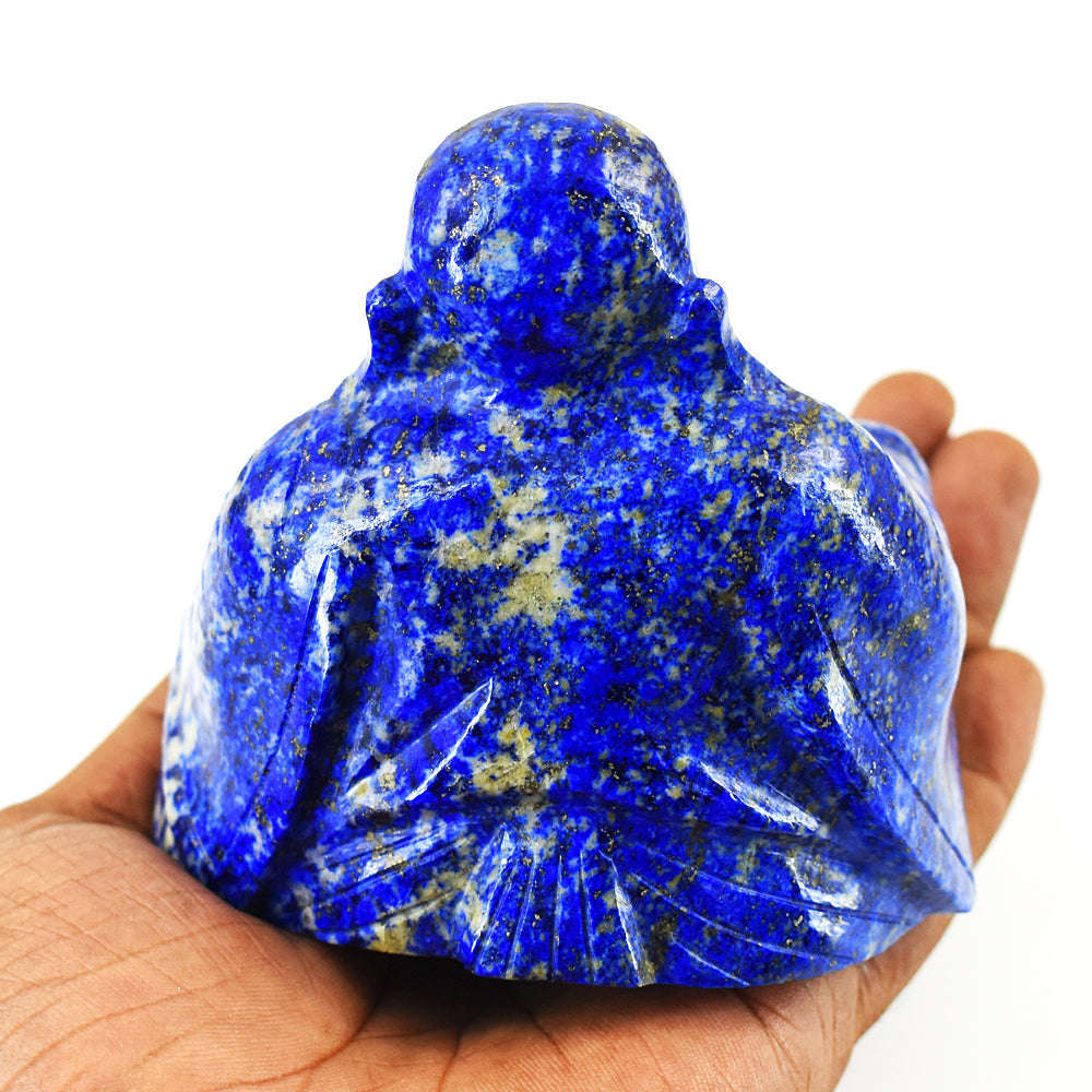 gemsmore:Genuine Denim Blue Lapis Lazuli  Hand Carved Genuine Crystal Gemstone Carving Laughing Buddha
