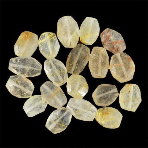 gemsmore:Genuine Drilled Faceted Rutile Quartz Beads Lot