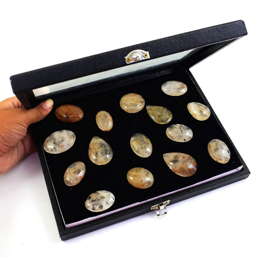 gemsmore:Genuine Golden Rutile Quartz  Untreated Gemstone Cabochon Lot
