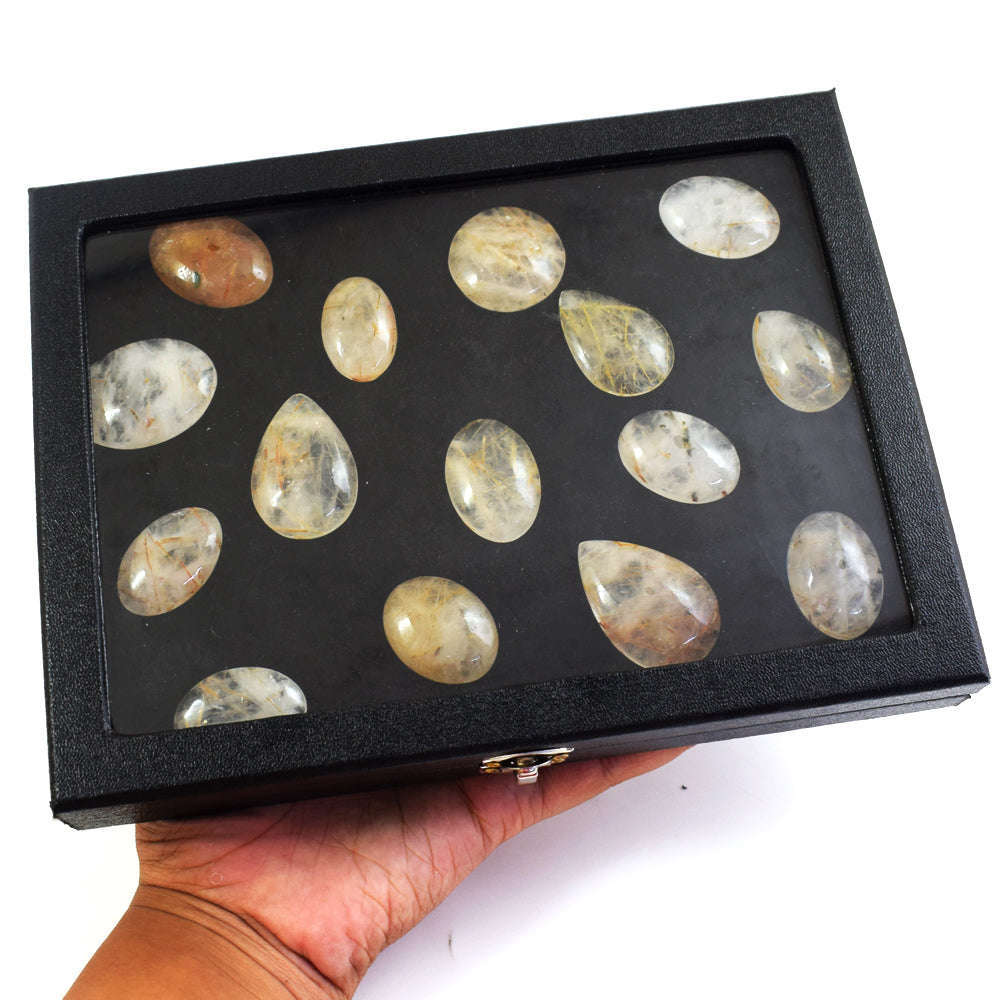 gemsmore:Genuine Golden Rutile Quartz  Untreated Gemstone Cabochon Lot