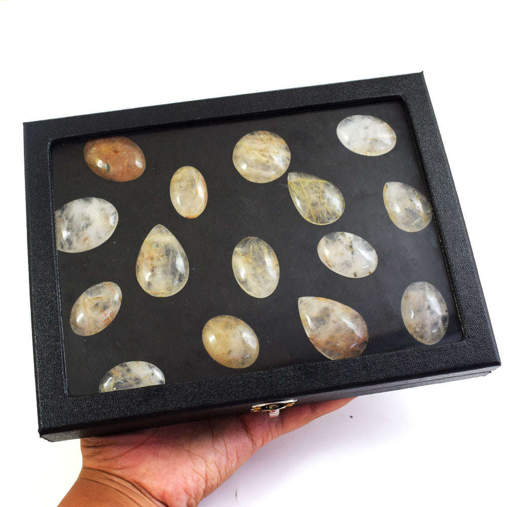 gemsmore:Genuine Golden Rutile Quartz  Untreated Gemstone Cabochon Lot
