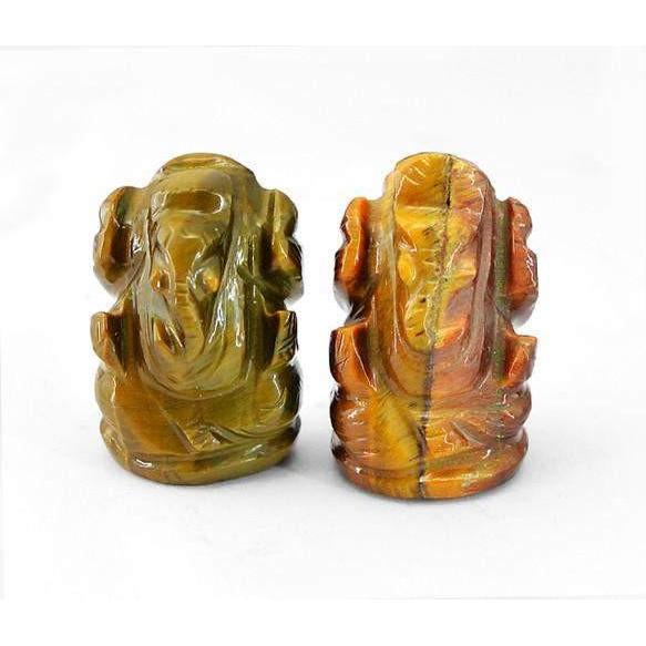 gemsmore:Genuine Golden Tiger Eye Carved Ganesha Gemstone Pair
