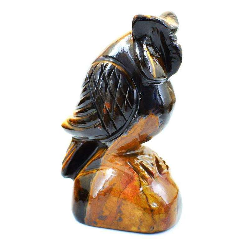 gemsmore:Genuine Golden Tiger Eye Carved Gemstone Owl