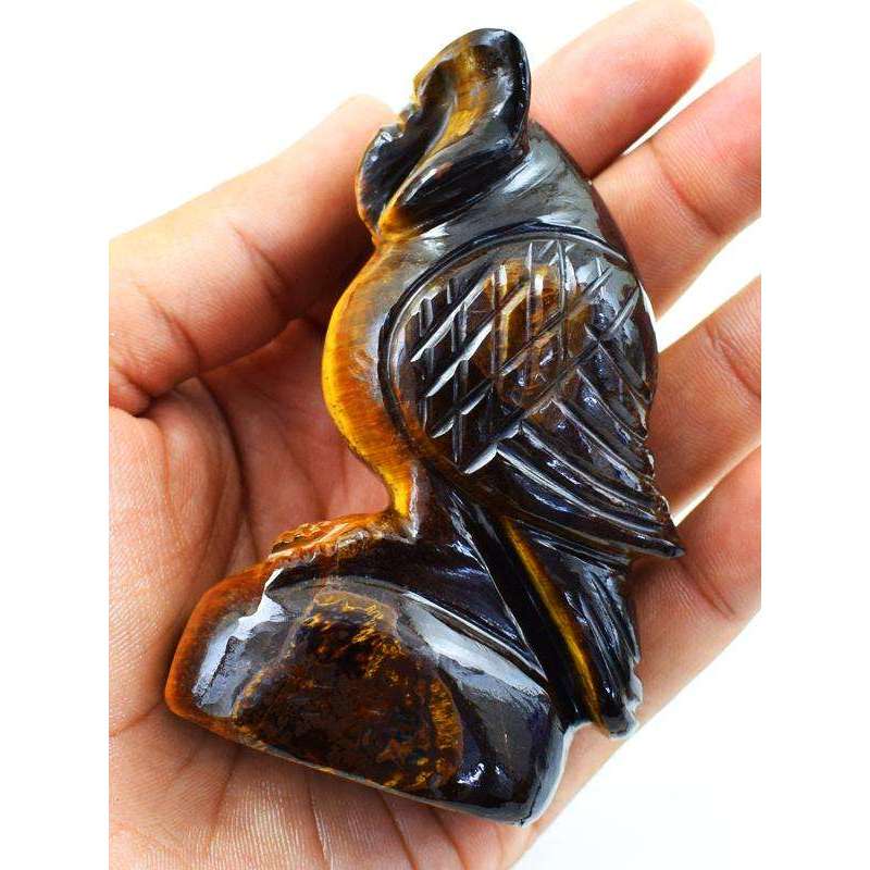 gemsmore:Genuine Golden Tiger Eye Carved Gemstone Owl