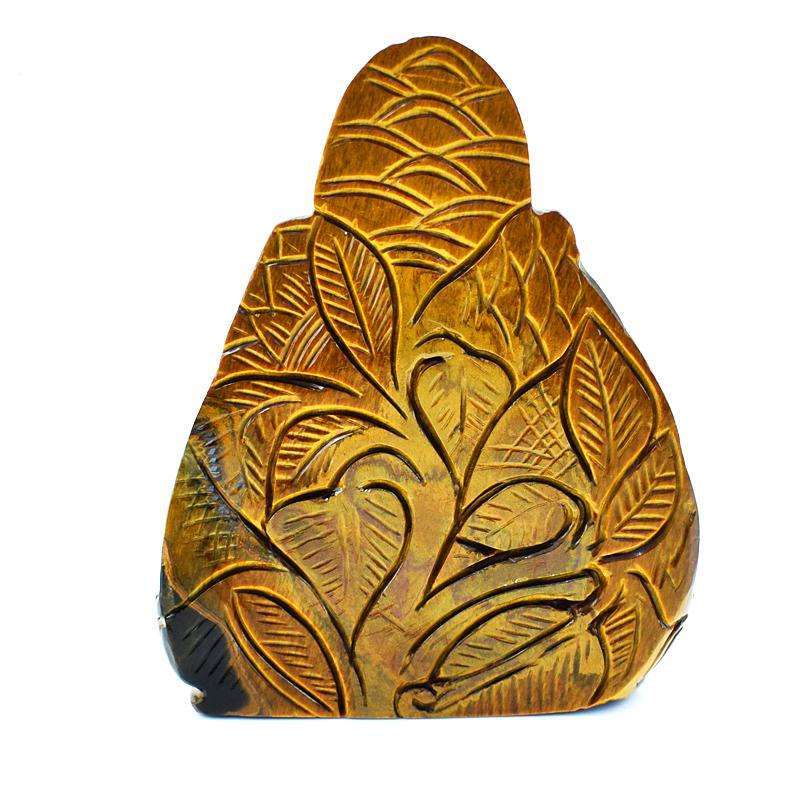 gemsmore:Genuine Golden Tiger Eye Carved Lord Buddha Statue Carving
