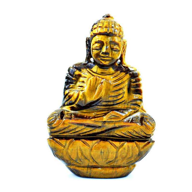 gemsmore:Genuine Golden Tiger Eye Carved Lord Buddha Statue