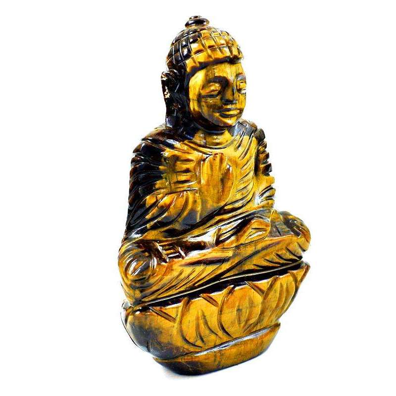 gemsmore:Genuine Golden Tiger Eye Carved Lord Buddha Statue