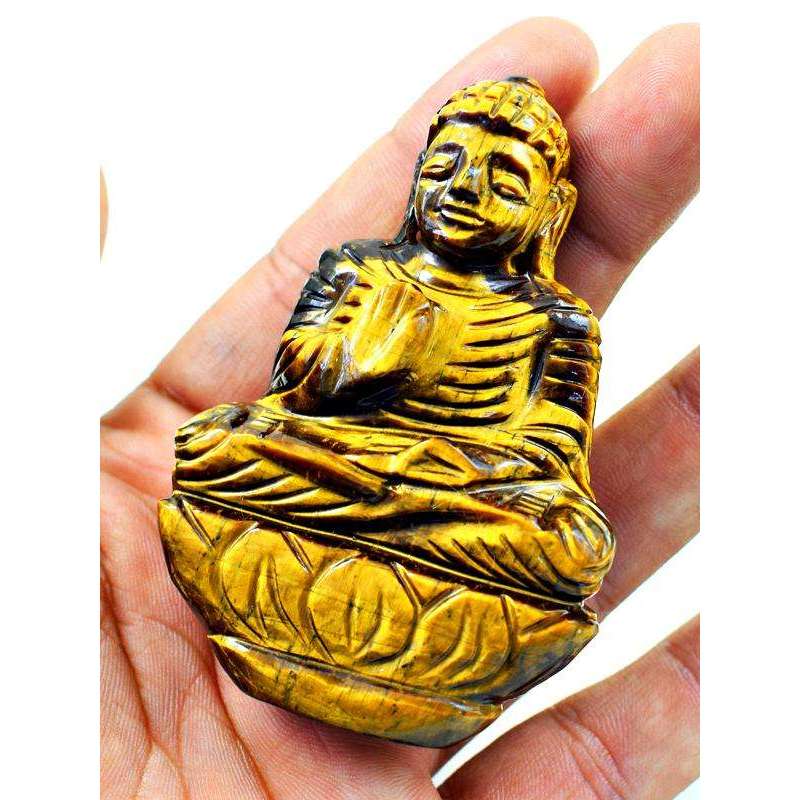 gemsmore:Genuine Golden Tiger Eye Carved Lord Buddha Statue