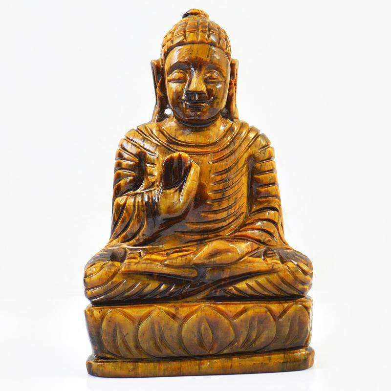 gemsmore:Genuine Golden Tiger Eye Carved Lord Buddha Statue