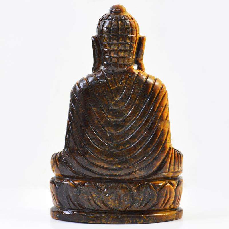 gemsmore:Genuine Golden Tiger Eye Carved Lord Buddha Statue