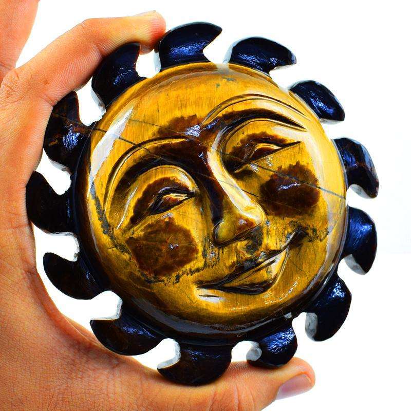 gemsmore:Genuine Golden Tiger Eye Carved Sun Face