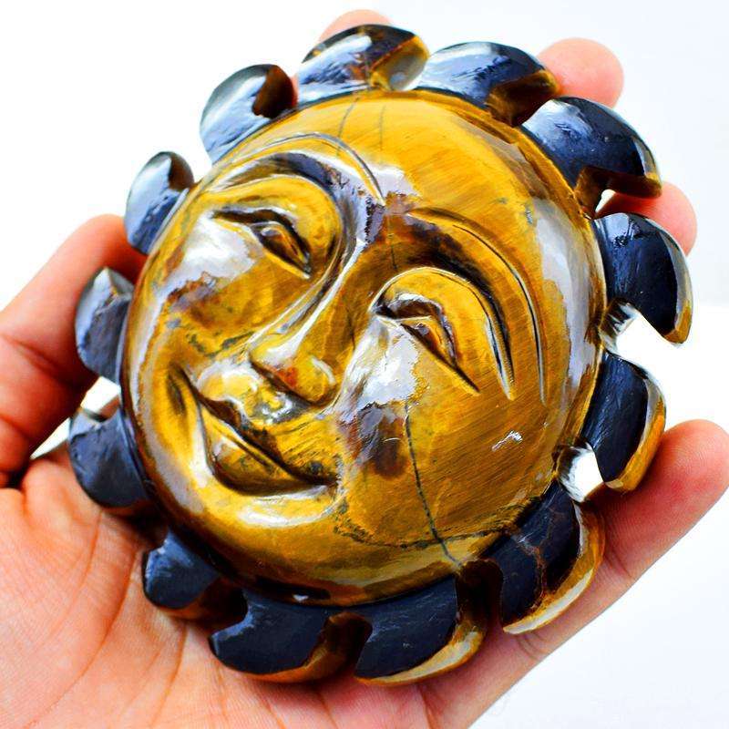 gemsmore:Genuine Golden Tiger Eye Carved Sun Face