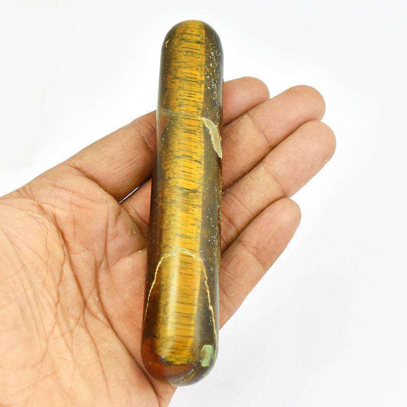 gemsmore:Genuine Golden Tiger Eye Hand Carved Healing Massage Wand