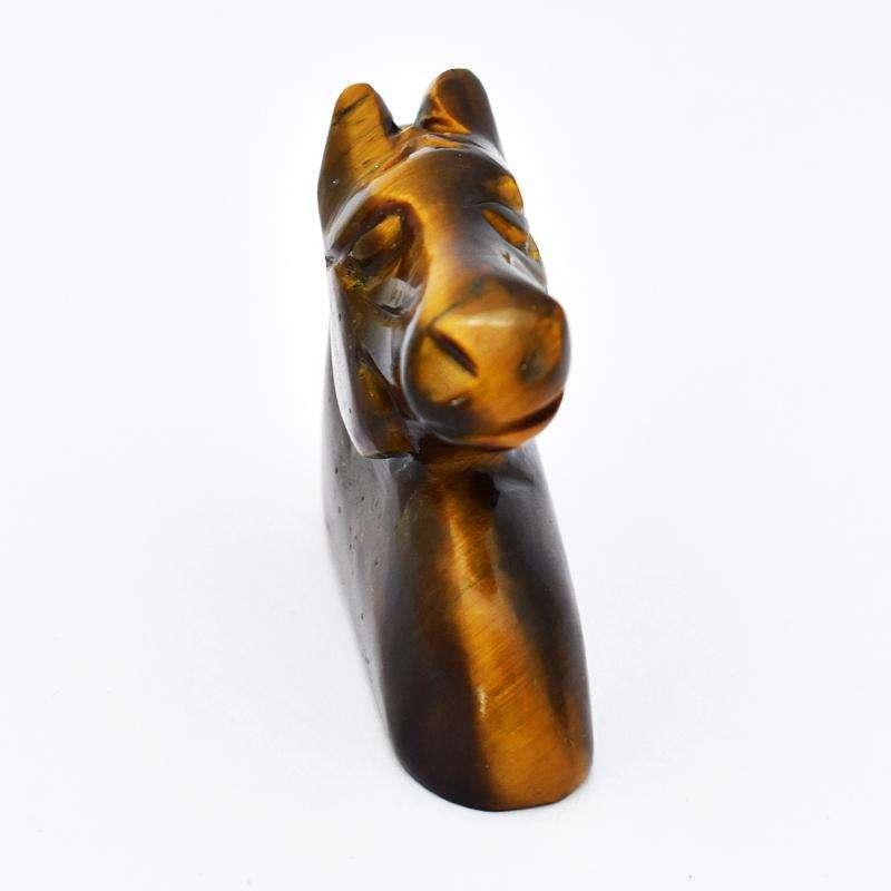 gemsmore:Genuine Golden Tiger Eye Hand Carved Horse Head