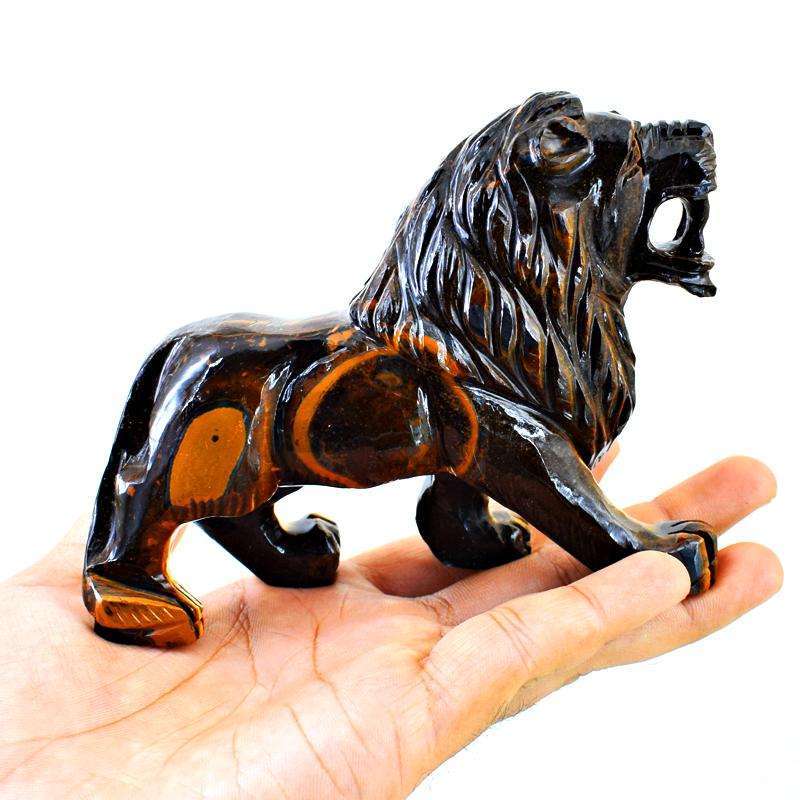 gemsmore:Genuine Golden Tiger Eye Hand Carved Lion - Designer