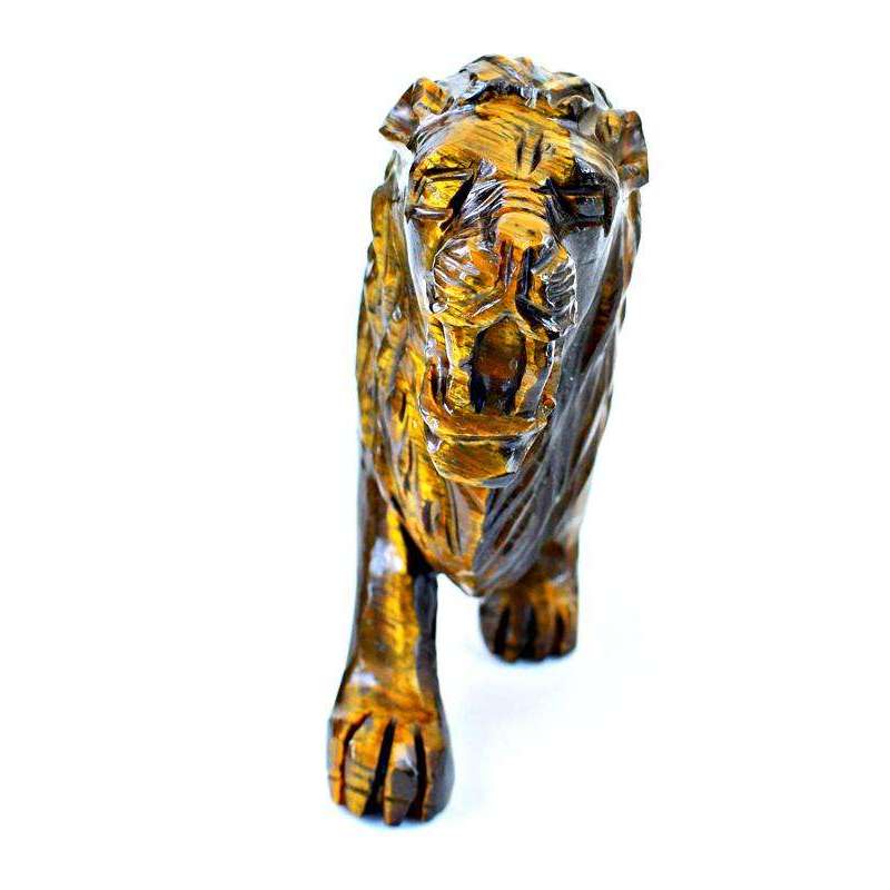 gemsmore:Genuine Golden Tiger Eye Hand Carved Lion - Designer