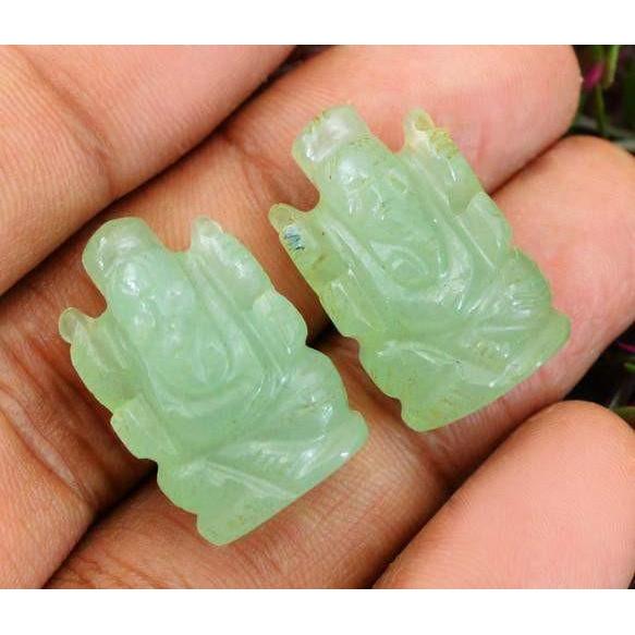 gemsmore:Genuine Green Aquamarine Carved Ganesha Gemstone Pair