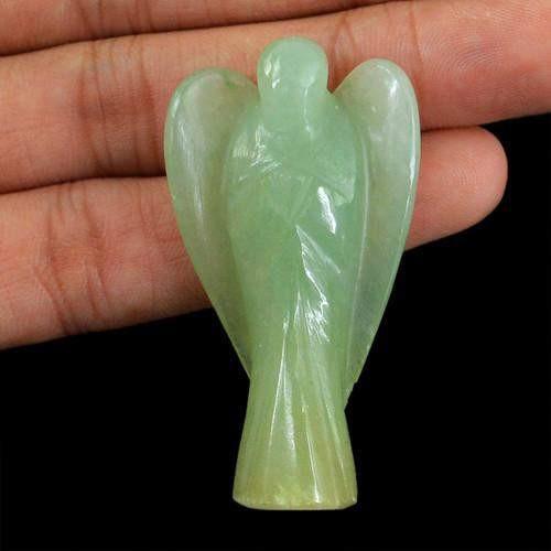 gemsmore:Genuine Green Aquamarine Carved Healing Angel Gemstone
